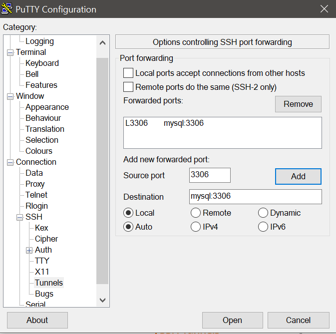 putty ssh tunnel with key